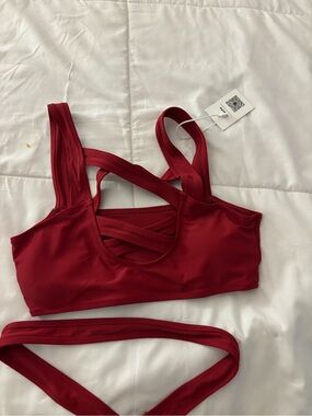 Cupshe Crimson Strappy Bikini Top and Bottom Set